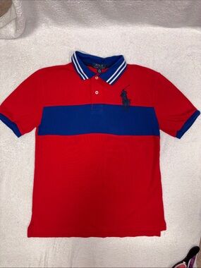 Polo by Ralph Lauren Red and Blue Boys Polo Shirt large logo size lg 14/16